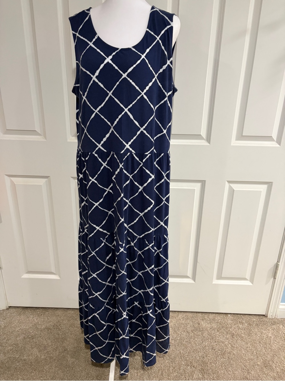 Lands' End Navy and White Sleeveless Maxi Dress